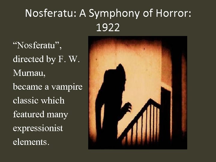 Nosferatu: A Symphony of Horror: 1922 “Nosferatu”, directed by F. W. Murnau, became a