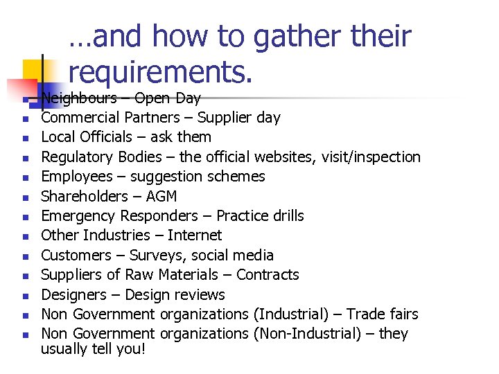 …and how to gather their requirements. n n n n Neighbours – Open Day