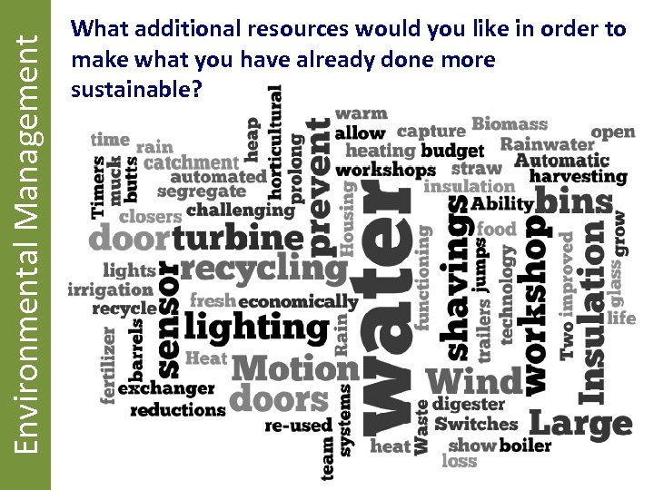Environmental Management What additional resources would you like in order to make what you