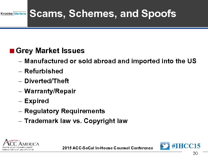 Insert Sponsor Logo here Scams, Schemes, and Spoofs <Grey Market Issues – – –