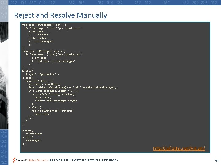 Reject and Resolve Manually function new. Messages( obj ) { $( 