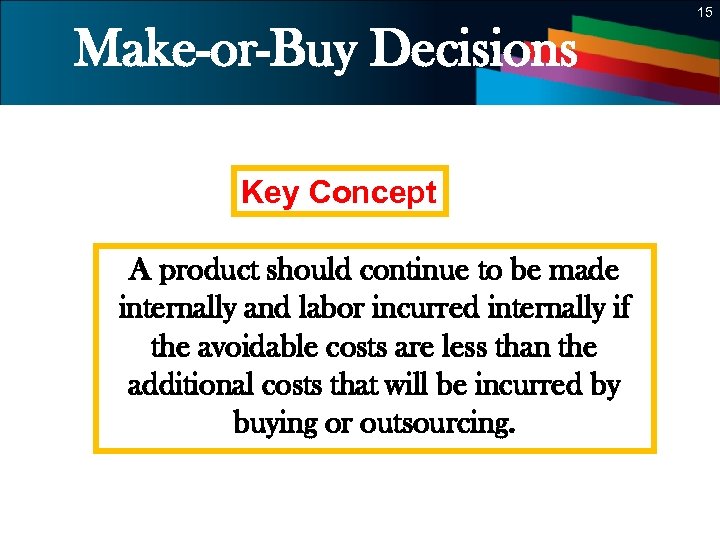 15 Make-or-Buy Decisions Key Concept A product should continue to be made internally and