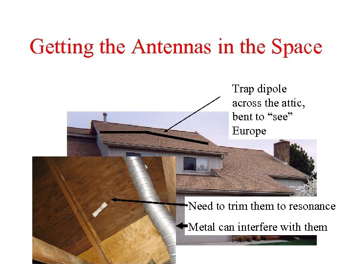 Getting the Antennas in the Space Trap dipole across the attic, bent to “see”
