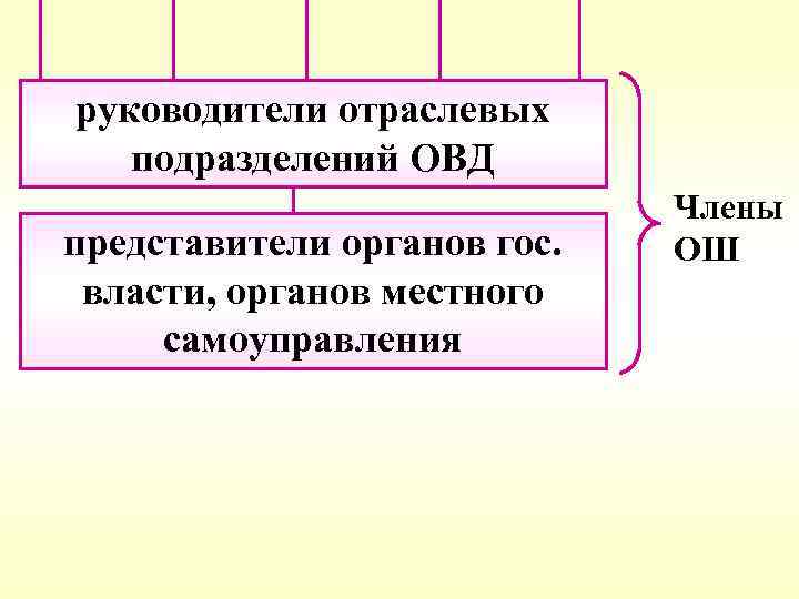 руководители отраслевых подразделений ОВД представители органов гос. власти, органов местного самоуправления Члены ОШ 