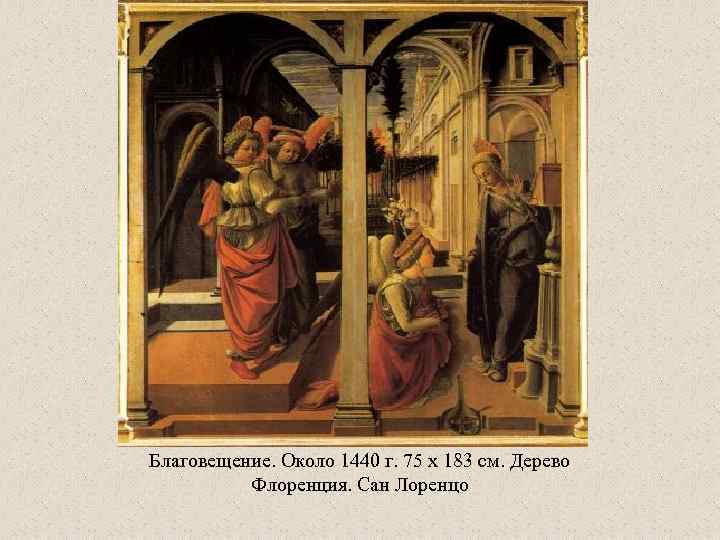 Благовещение. Около 1440 г. 75 x 183 см. Дерево Флоренция. Сан Лоренцо 