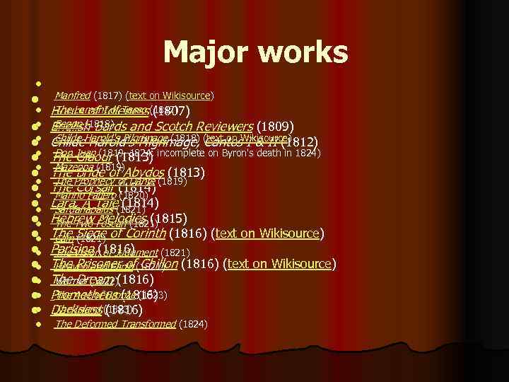 Major works l l l l l l l l Manfred (1817) (text on
