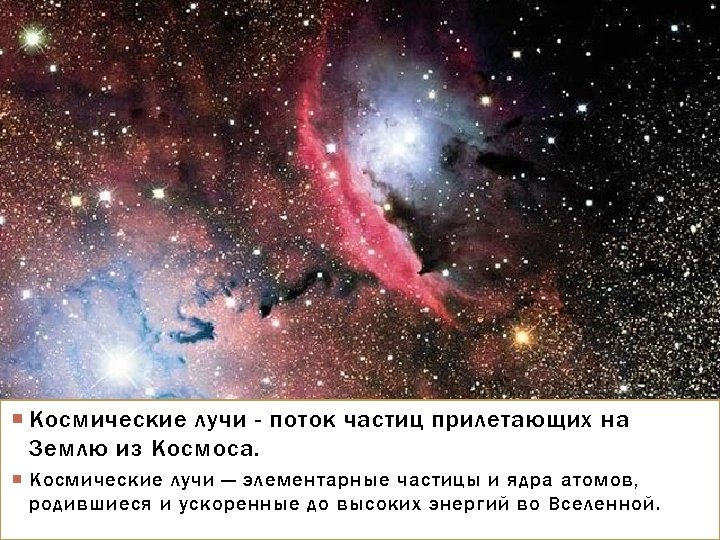  Космические лучи - поток частиц прилетающих на Землю из Космоса. Космические лучи —