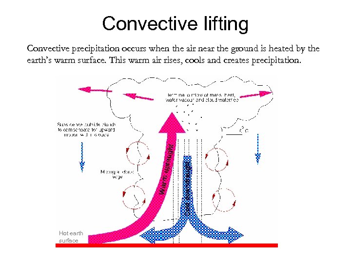 Convective lifting Convective precipitation occurs when the air near the ground is heated by