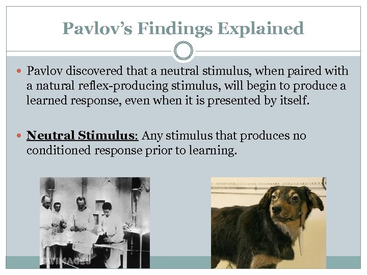 Pavlov’s Findings Explained Pavlov discovered that a neutral stimulus, when paired with a natural