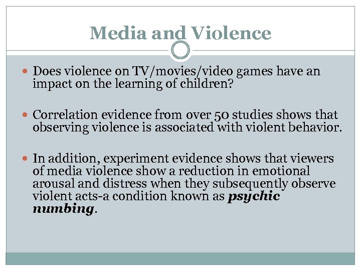 Media and Violence Does violence on TV/movies/video games have an impact on the learning