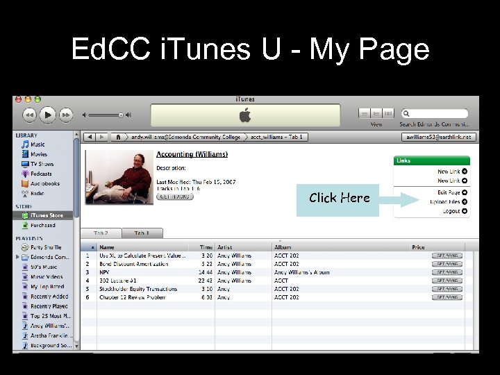 Ed. CC i. Tunes U - My Page Click Here 