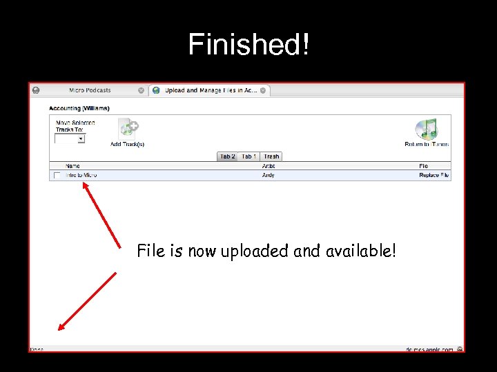 Finished! File is now uploaded and available! 