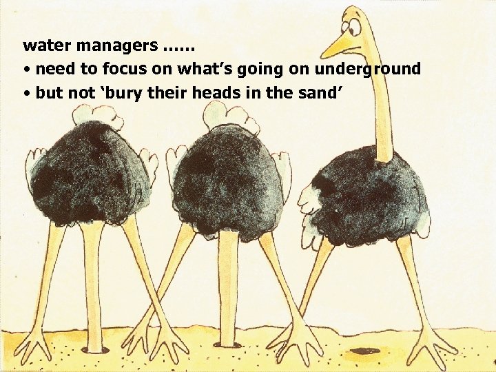 water managers …… • need to focus on what’s going on underground • but