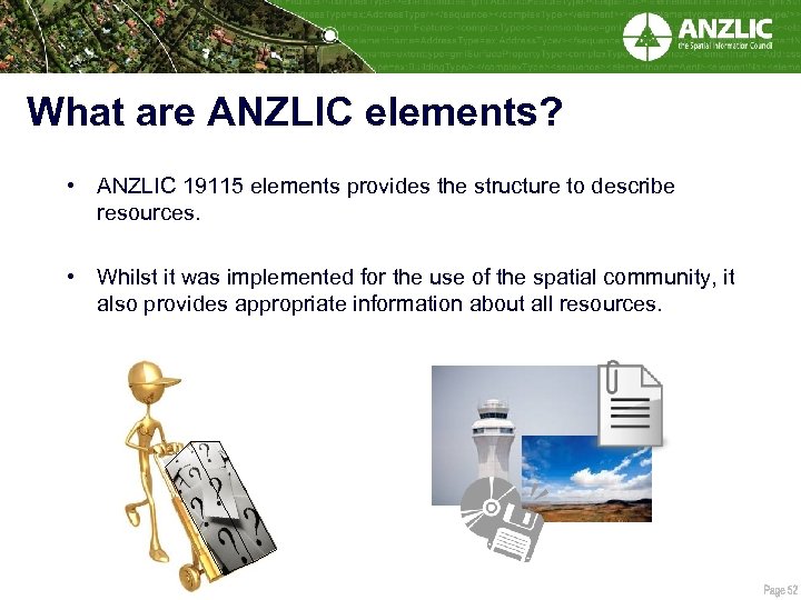 What are ANZLIC elements? • ANZLIC 19115 elements provides the structure to describe resources.