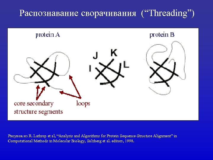 Распознавание сворачивания (“Threading”) Рисунок из R. Lathrop et al, “Analysis and Algorithms for Protein