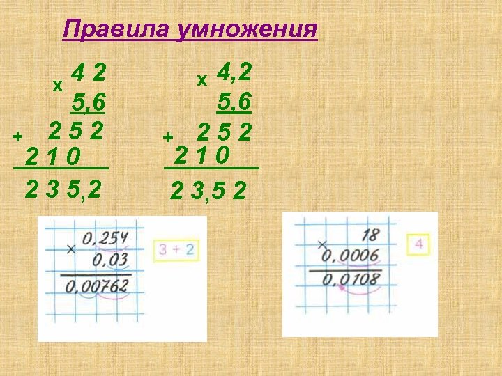 Правила умножения 42 х 5, 6 + 252 210 2 3 5 , 2