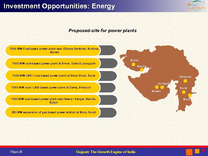 Investment Opportunities: Energy Proposed-site for power plants 1000 MW Coal-based power plant near Chhara