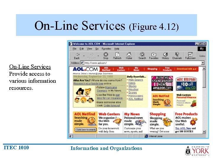 On-Line Services (Figure 4. 12) On-Line Services Provide access to various information resources. (Figure