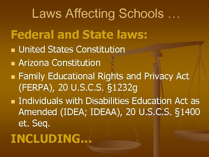 Laws Affecting Schools … Federal and State laws: n n United States Constitution Arizona