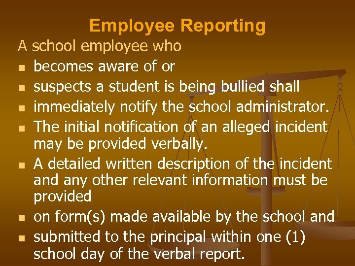 Employee Reporting A school employee who n becomes aware of or n suspects a