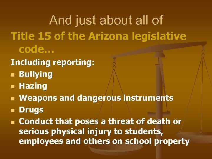 And just about all of Title 15 of the Arizona legislative code… Including reporting: