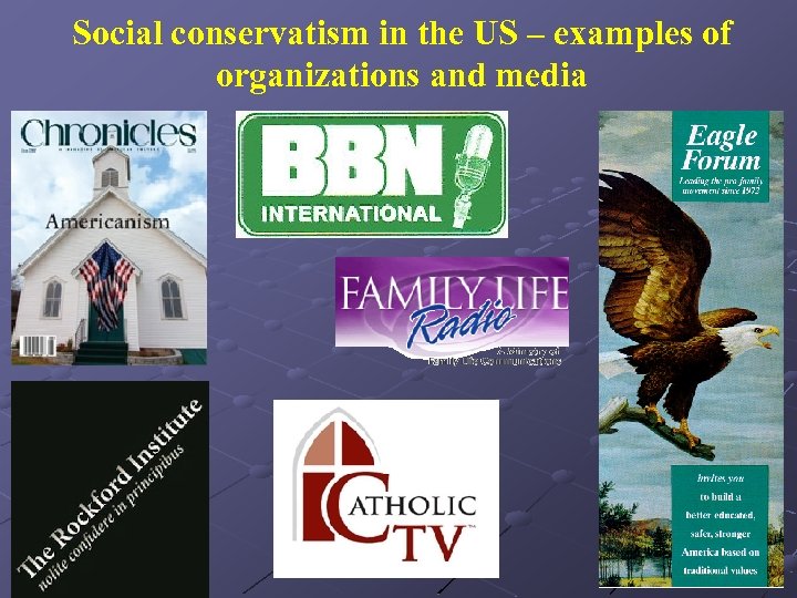 Social conservatism in the US – examples of organizations and media 