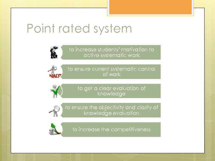 Point rated system to increase students’ motivation to active systematic work to ensure current