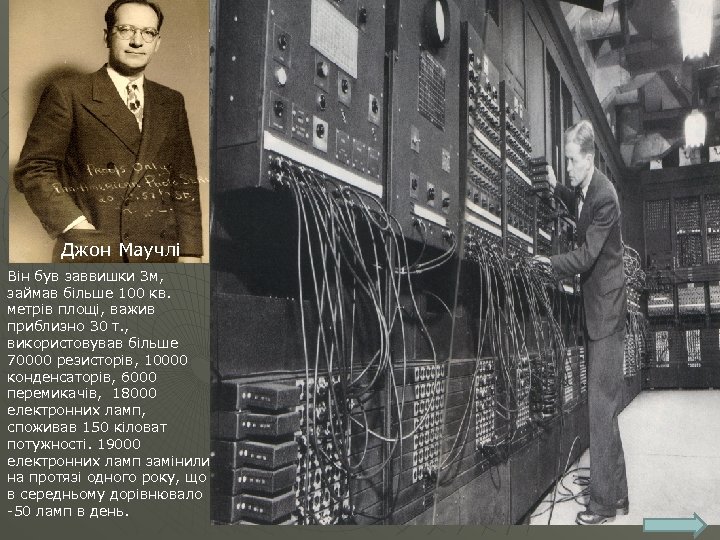 Вигляд перших ЕОМ Джон Маучлі Він був заввишки 3 м, займав більше 100 кв.