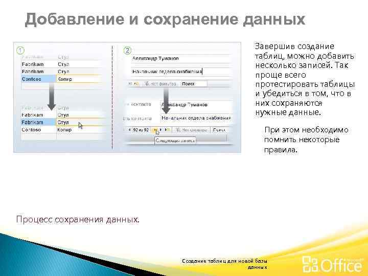 Добавление и сохранение данных Завершив создание таблиц, можно добавить несколько записей. Так проще всего