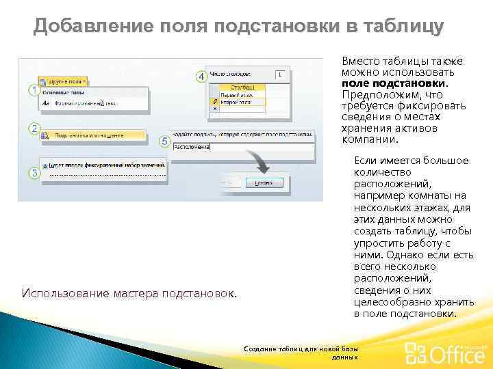 Добавление поля подстановки в таблицу Вместо таблицы также можно использовать поле подстановки. Предположим, что