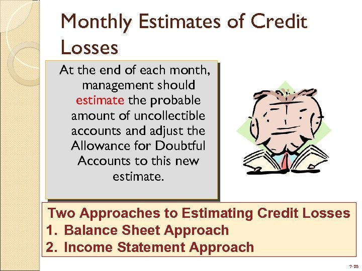 Monthly Estimates of Credit Losses At the end of each month, management should estimate