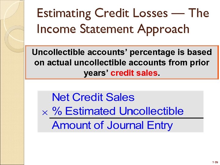 Estimating Credit Losses — The Income Statement Approach Uncollectible accounts’ percentage is based on