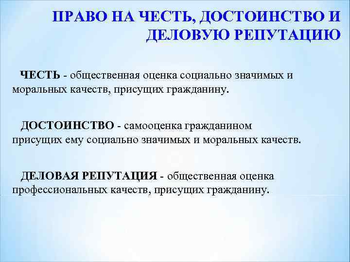 Презентация личные неимущественные права граждан честь достоинство имя