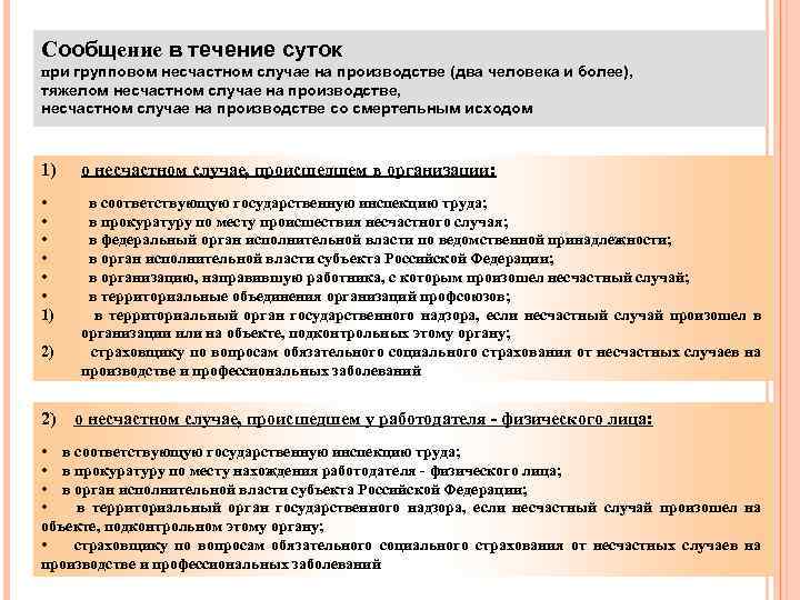 Сообщение в течение суток при групповом несчастном случае на производстве (два человека и более),