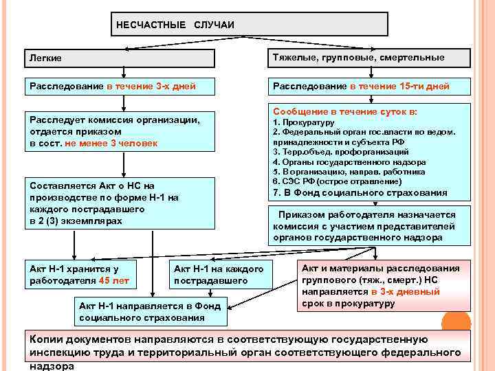 НЕСЧАСТНЫЕ СЛУЧАИ Легкие Тяжелые, групповые, смертельные Расследование в течение 3 -х дней Расследование в