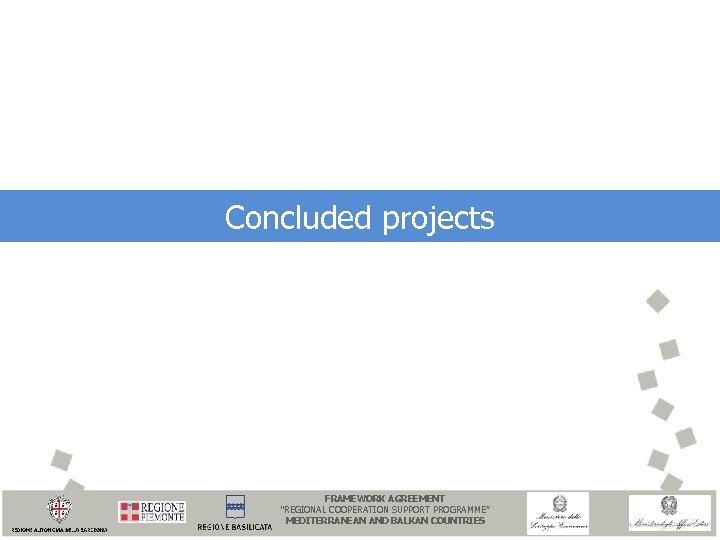 Concluded projects FRAMEWORK AGREEMENT “REGIONAL COOPERATION SUPPORT PROGRAMME” MEDITERRANEAN AND BALKAN COUNTRIES 