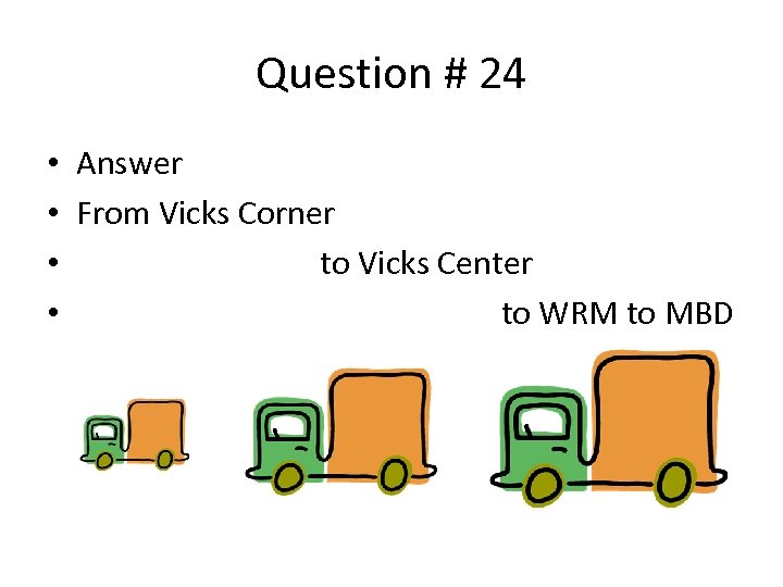 Question # 24 • Answer • From Vicks Corner • to Vicks Center •