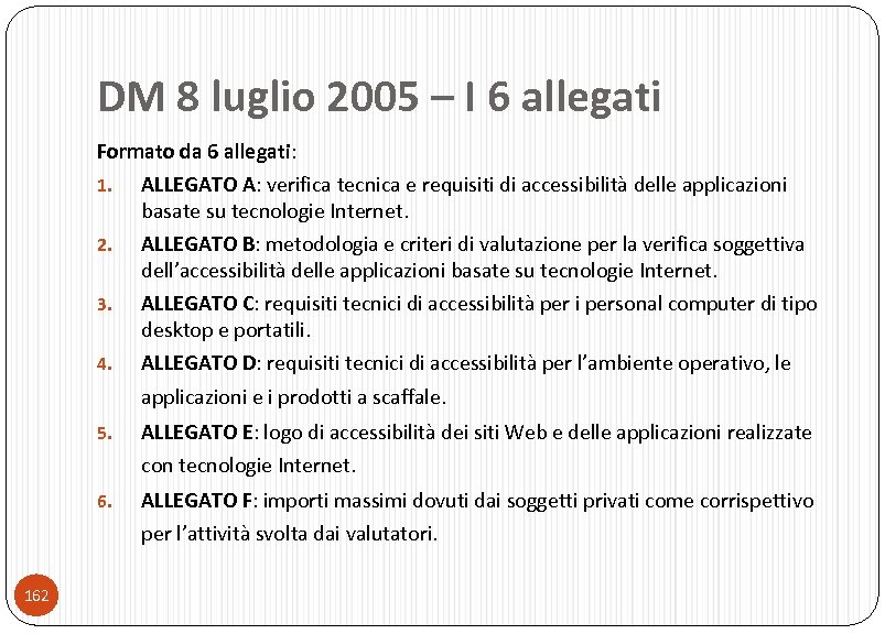 DM 8 luglio 2005 – I 6 allegati Formato da 6 allegati: 1. 2.