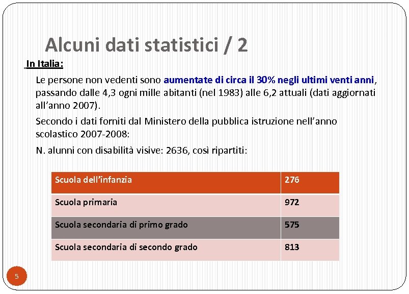 Alcuni dati statistici / 2 In Italia: Le persone non vedenti sono aumentate di