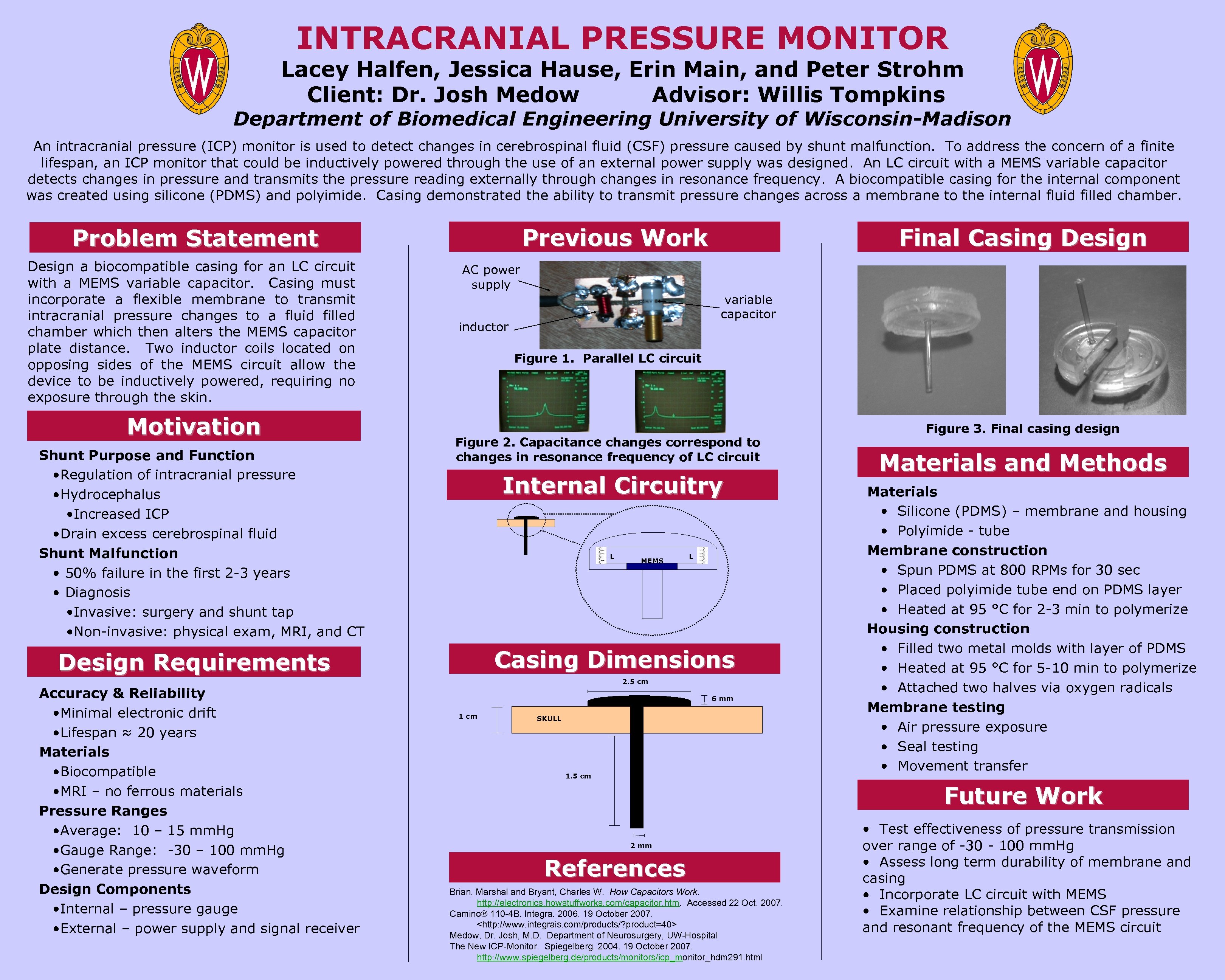 INTRACRANIAL PRESSURE MONITOR Lacey Halfen, Jessica Hause, Erin Main, and Peter Strohm Client: Dr.