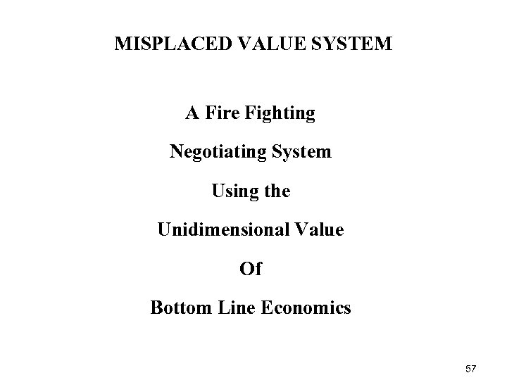 MISPLACED VALUE SYSTEM A Fire Fighting Negotiating System Using the Unidimensional Value Of Bottom