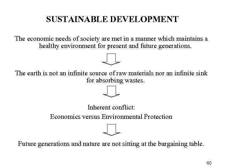 SUSTAINABLE DEVELOPMENT The economic needs of society are met in a manner which maintains