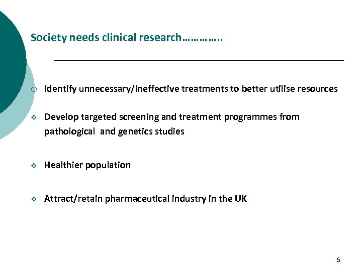 Society needs clinical research…………. . ¡ Identify unnecessary/ineffective treatments to better utilise resources v