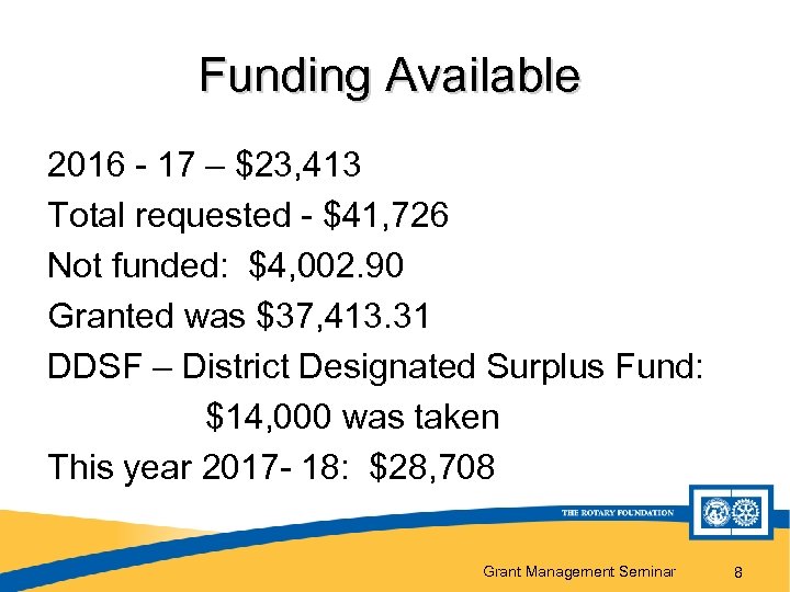 Funding Available 2016 - 17 – $23, 413 Total requested - $41, 726 Not