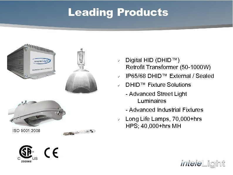 Leading Products ü Digital HID (DHID™) Retrofit Transformer (50 -1000 W) ü IP 65/68