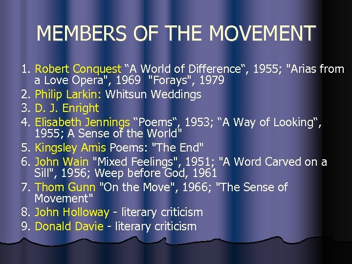 MEMBERS OF THE MOVEMENT 1. Robert Conquest “A World of Difference“, 1955; 