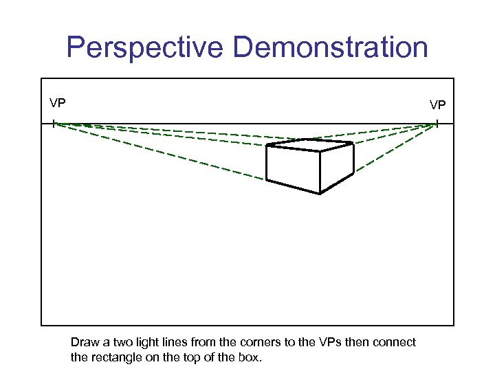 Perspective Demonstration VP VP Draw a two light lines from the corners to the