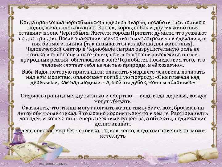 Когда произошла чернобыльская ядерная авария, позаботились только о людях, начав их эвакуацию. Кошек, коров,