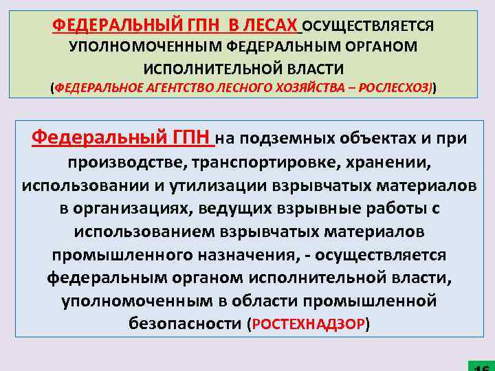 ФЕДЕРАЛЬНЫЙ ГПН В ЛЕСАХ ОСУЩЕСТВЛЯЕТСЯ УПОЛНОМОЧЕННЫМ ФЕДЕРАЛЬНЫМ ОРГАНОМ ИСПОЛНИТЕЛЬНОЙ ВЛАСТИ (ФЕДЕРАЛЬНОЕ АГЕНТСТВО ЛЕСНОГО ХОЗЯЙСТВА