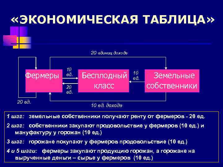  «ЭКОНОМИЧЕСКАЯ ТАБЛИЦА» 20 единиц дохода Фермеры 10 ед. 20 ед. Бесплодный класс 10